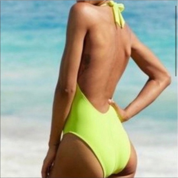 aerie deep-v halter one piece - bright blue - S - Picture 2 of 6